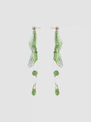 ZIRCON WING & GLASS PENDANT & RHINESTONE EARRINGS