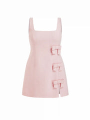 Tweed Square Neck Sleeveless Bowknot A-line Mini Dress Curve & Plus