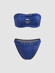 Cut Out Buckle Bandeau Bikini Set