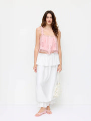 Mid Rise Ruffled Bubble Maxi Skirt