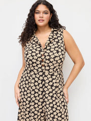 Collar Floral Wide Leg Jumpsuit Curve & Plus