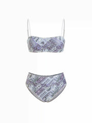 Paisley Square Neck Bandeau & Low Rise Full Coverage Bikini Set