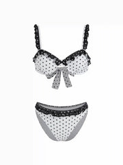Sweetheart Polka Dot Ruffle Trim Underwire Bikini Set