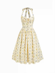 Cotton-blend Sculptural Ditsy Floral Halter Neckline Knotted A-line Maxi Dress