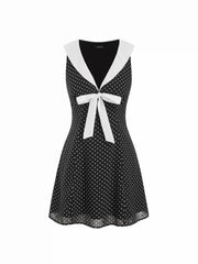 Chiffon Polka Dot Sailor Collar Bowknot A-line Mini Dress