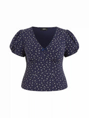 Cotton-blend Floral V-Neck Top & Mid Rise Tiered Mini Skirt Set Curve & Plus
