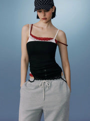 Lace Panel Ruched Henley Cami Top