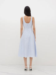 Square Neck Stripe Ruffle Hem Midi Dress