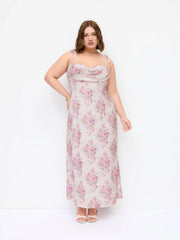 Satin Floral Ruched Slip Maxi Dress Curve & Plus