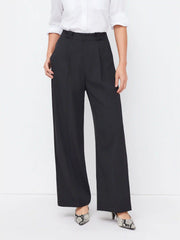 Wrinkle-free Fabric Mid Rise Pleated Straight Leg Trousers