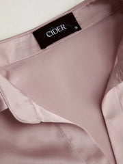 Satin Collar Solid Button Long Sleeve Shirt