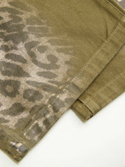 Washed Denim Low Rise Leopard Barrel-leg Jeans