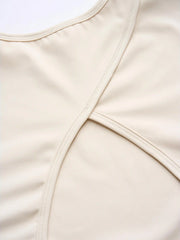 Round Neckline Solid Cut Out Short Sleeve Top