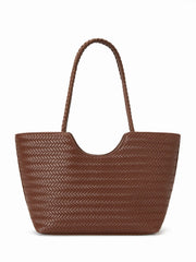 WOVEN TEXTURE FAUX LEATHER TOTE BAG