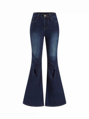Stretch Cider Denim Low Rise Washed Ruched Flared Jeans