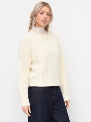 Cable Knit Wool-blend Long Sleeve Oversized Top