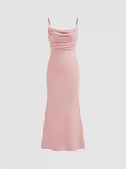 Satin Square Neck Ruched Lace Maxi Dress