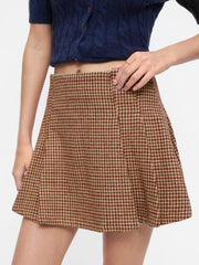 Wool-look Houndstooth Mid Rise Pleated Mini Skirt