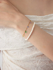 2PCS FAUX PEARL & RHINESTONE BRACELET SET