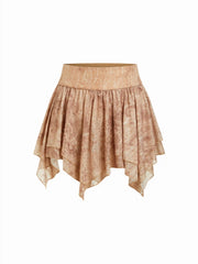 Abstract Print Low Rise Asymmetrical Hem Flared Mini Skirt