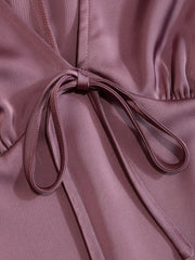 Satin V-Neck Ruched Bowknot Tank Blouse