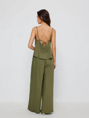Stripe Square Neck Tank Top & Drawstring Wide Leg Trousers Set