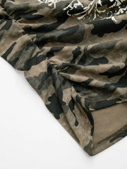 Camo Graphic Boat Neck Ruched Tee Curve & Plus