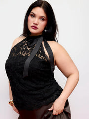 Cotton-blend Lace Halter Neckline Bowknot Top & Bandeau Curve & Plus