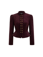 Corduroy Stand Collar Metal Detail Peplum Jacket