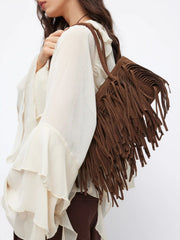 FAUX SUEDE FRINGED SHOULDER BAG