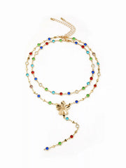 FLOWER & RHINESTONE LAYERED NECKLACE