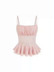 Chiffon Square Neck Lace Panel Peplum Cami Top