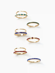 6PCS COLORFUL RHINESTONE STACKABLE RINGS SET