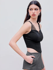 Woven Solid Lace Crop Tank Top