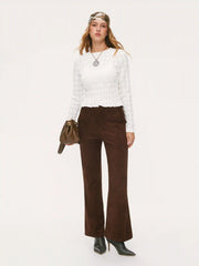 Texture Round Neckline Lace Hollow Out Ruched Top