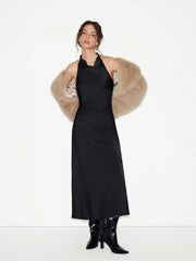 Satin Cowl Neck Ruched Maxi Dress