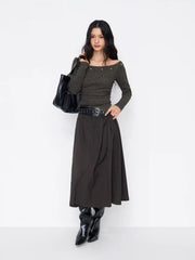 Cotton-blend Leopard Off-shoulder Long Sleeve Star Metal Detail Ruched Top
