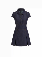 Denim Collar Button Mini Dress