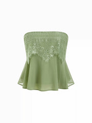 Chiffon Floral Lace Shirred Cropped Bandeau Top