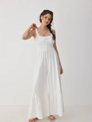 Square Neck Tie Front Ruched Jumpsuit