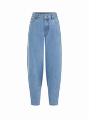 Denim Mid Rise Flared Tapered Back Metal Detail Trousers