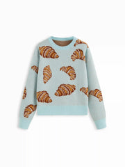 Knit Croissant Pattern Oversized Sweater