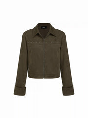 Suede Collar Long Sleeve Zip Through Jacket
