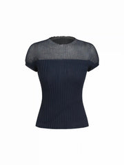 Knit Round Neckline Lettuce Trim Short Sleeve Top