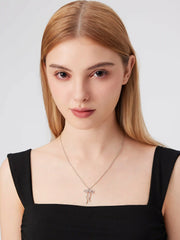 RHINESTONE DECOR BOWKNOT PENDANT NECKLACE