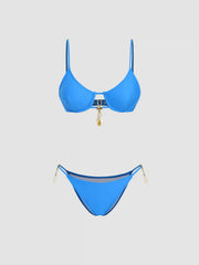 U-neckline Shell Detail Cut Out Underwire Bikini Set