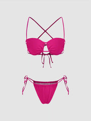 Solid Underwire Tie Side Bikini Swimsuit