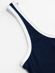 U-neckline Contrasting Trim Solid Romper