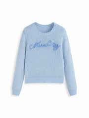 Knit Round Neckline Letter Long Sleeve Oversized Top