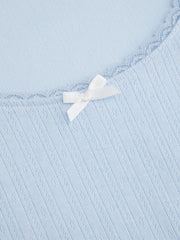 Pointelle U-neckline Bowknot Lace Tee